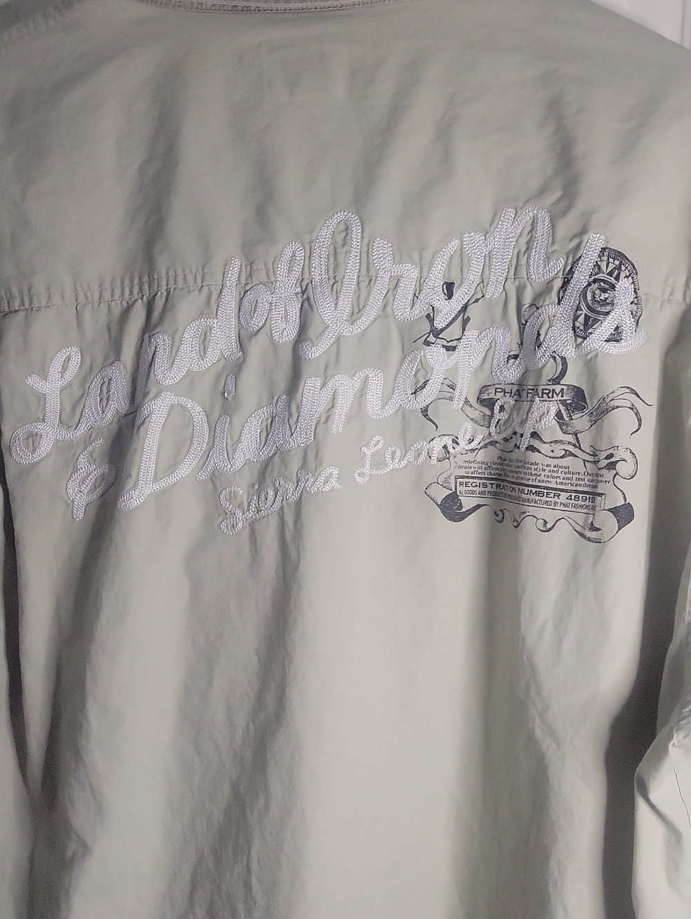 Vintage Phat Farm XL Y2K Land of Iron & Diamonds Utility Shirt Tan
